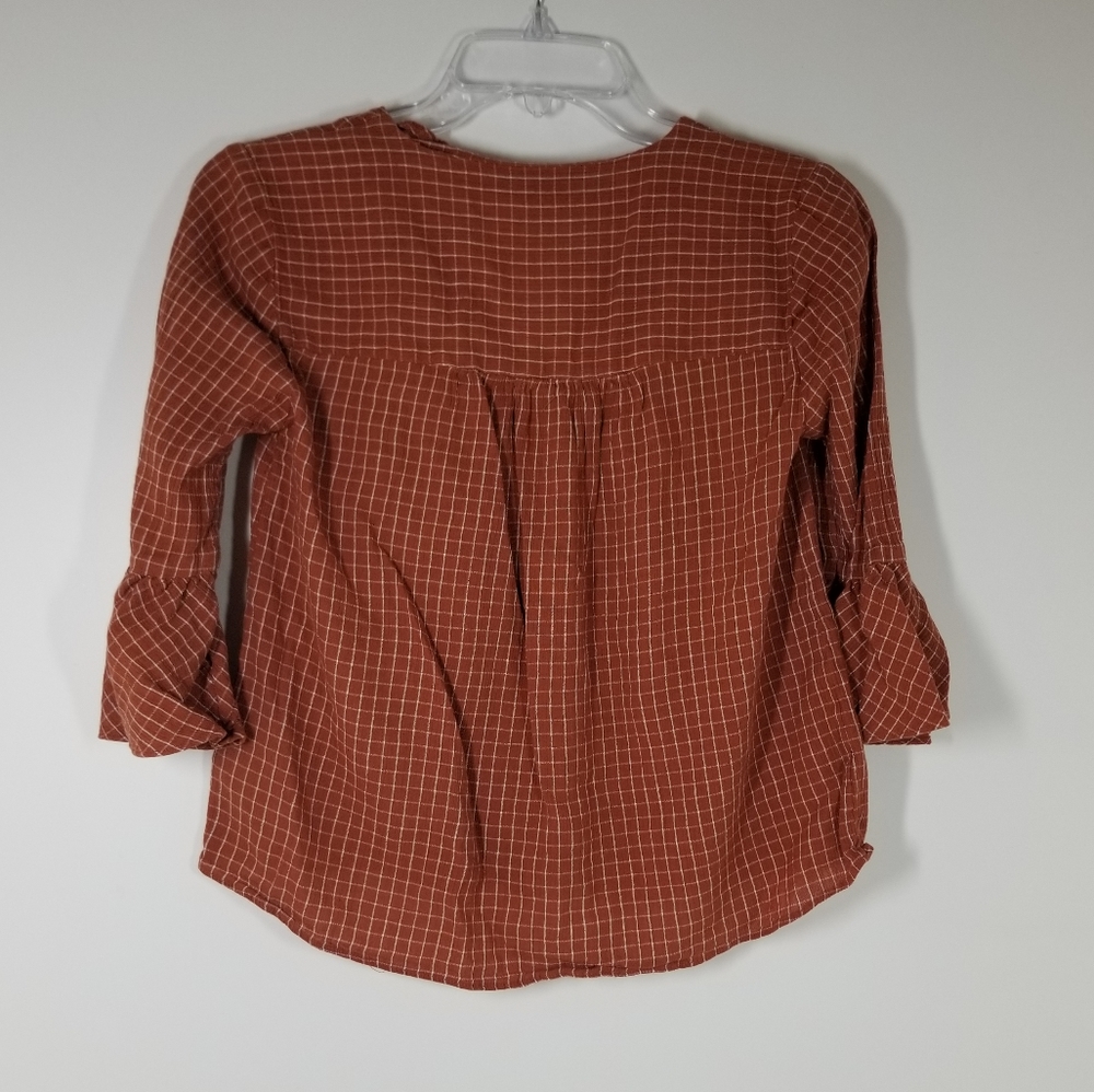 Madewell Plaid Button Up 3/4 Flutter Sleeve Shirt - image 3